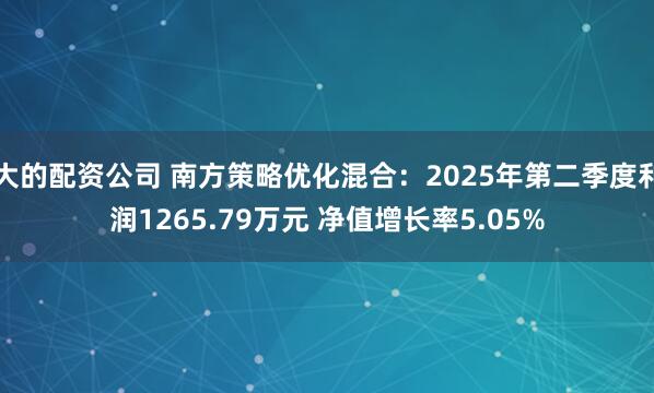 大的配资公司 南方策略优化混合：2025年第二季度利润1265.79万元 净值增长率5.05%